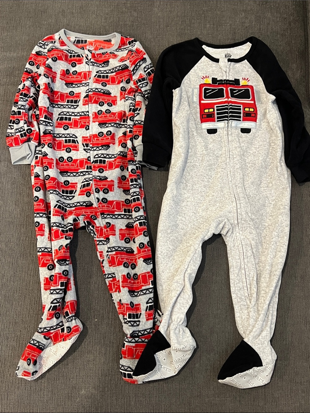 Kids 18M Fire Truck Footed One-Piece Pajamas - Red/Gray 2 pack